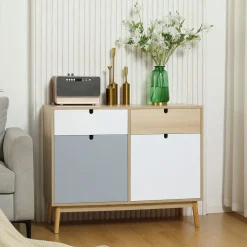 Aparador Nature Homcom 2 armarios + 2 cajones multicolor 79,5x100x40 cm