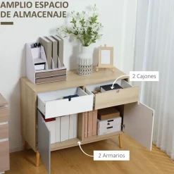 Aparador Nature Homcom 2 armarios + 2 cajones multicolor 79,5x100x40 cm
