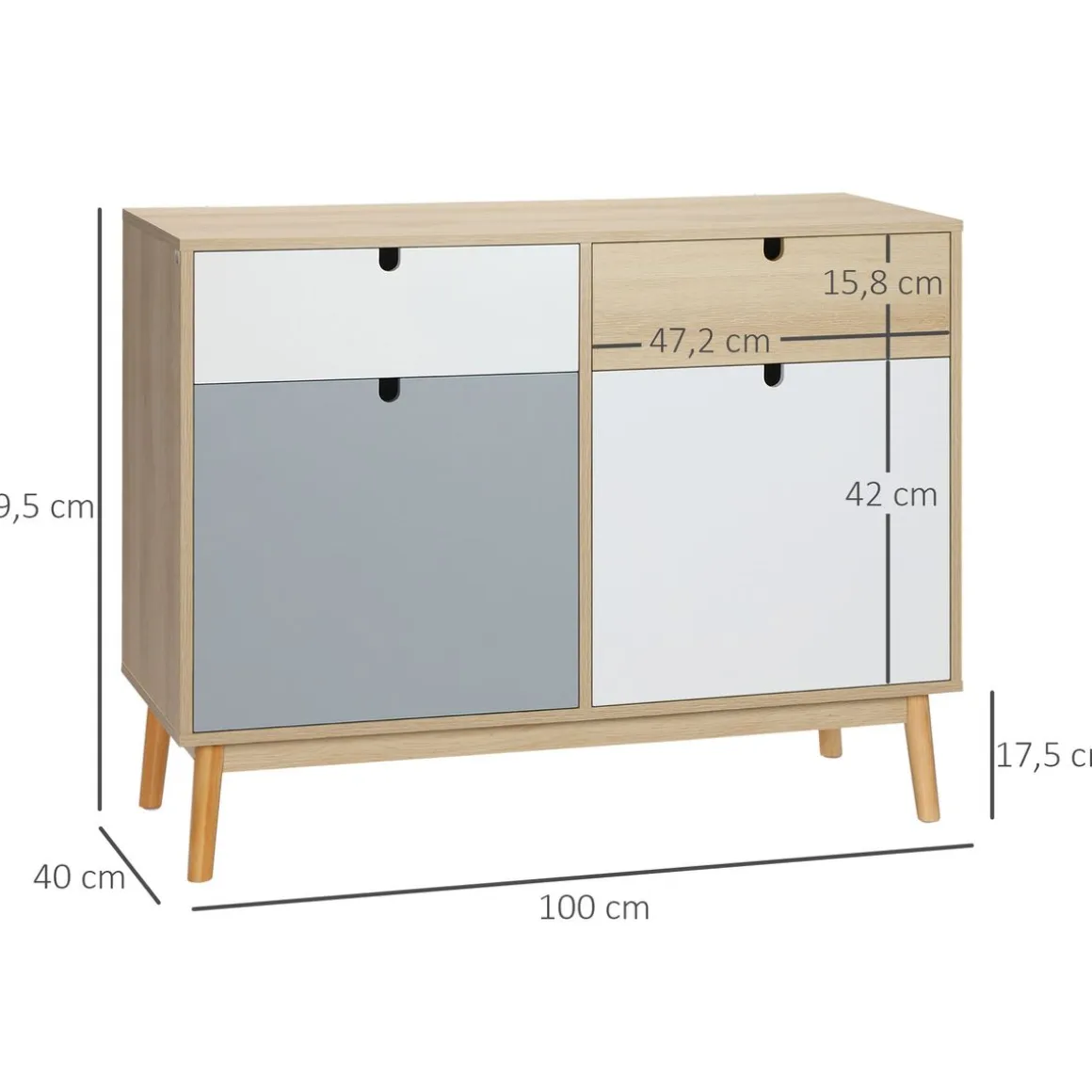 Aparador Nature Homcom 2 armarios + 2 cajones multicolor 79,5x100x40 cm