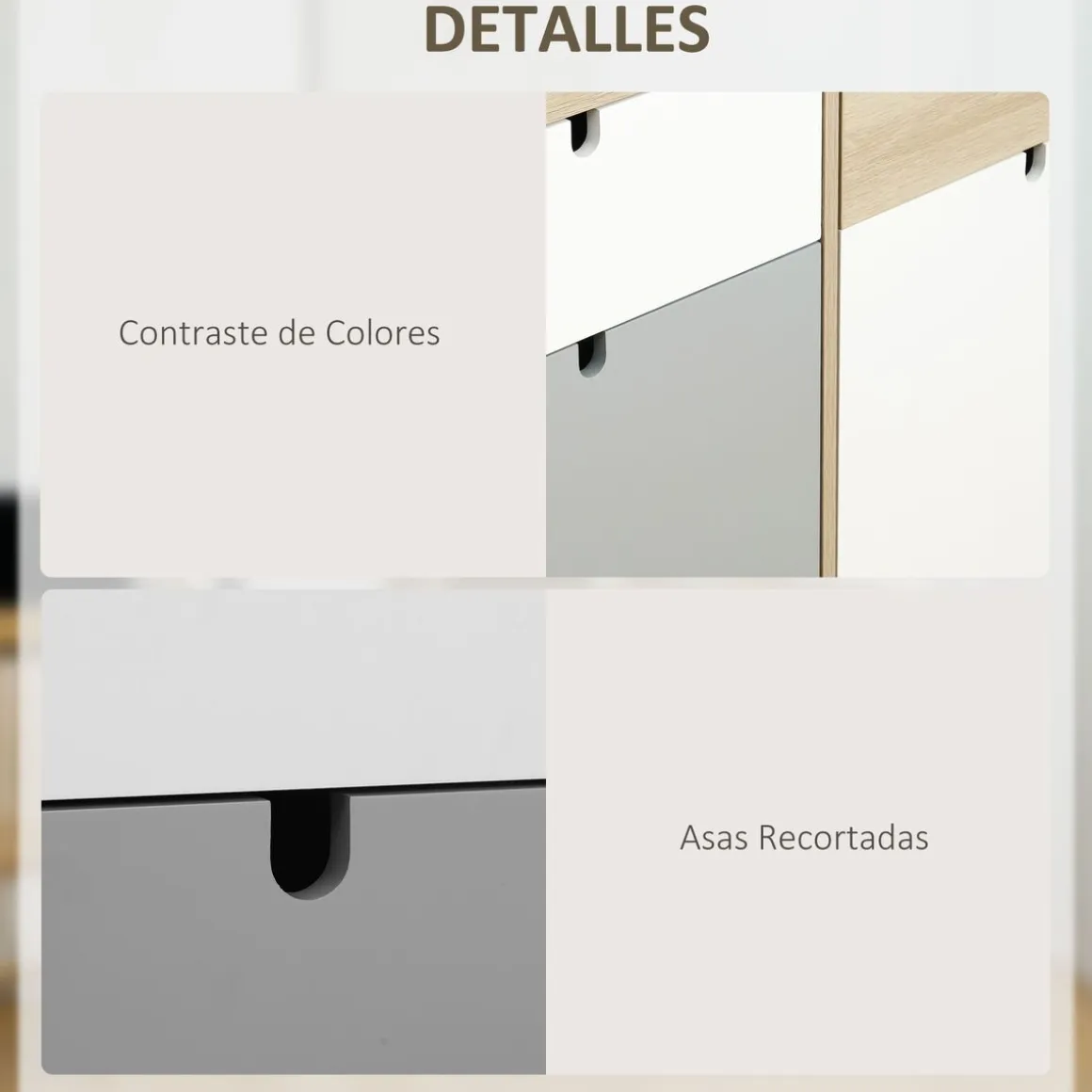 Aparador Nature Homcom 2 armarios + 2 cajones multicolor 79,5x100x40 cm