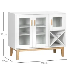 Aparador Nórdica Homcom 3 puertas + botellero blanco 75x90x37 cm