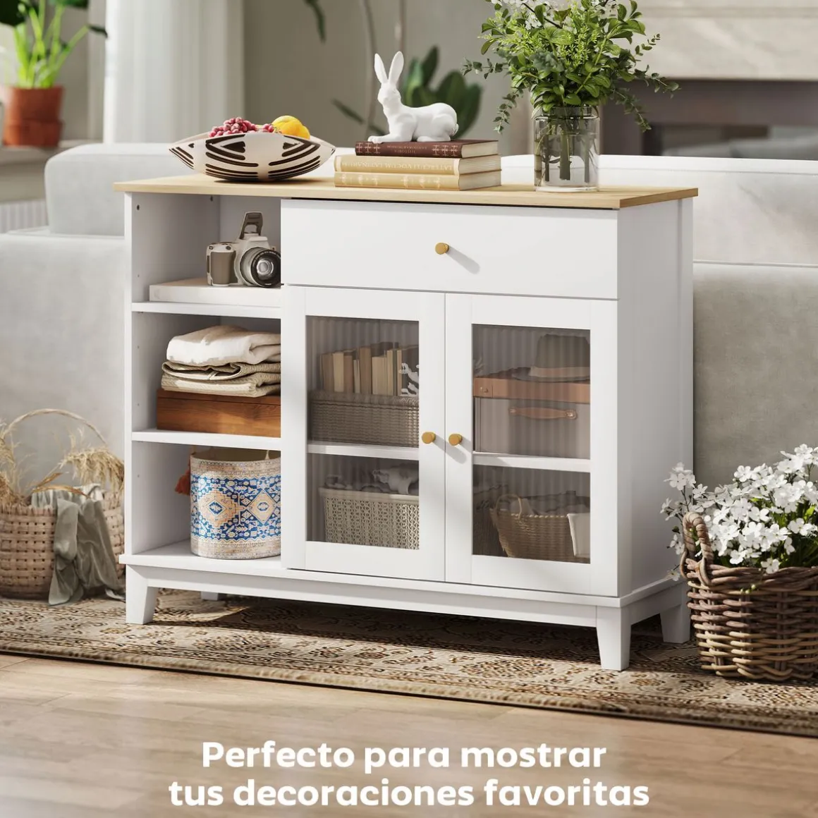 Aparador Nuvem Homcom 2 puertas con cajón y 2 estantes blanco 80,3x100x35 cm
