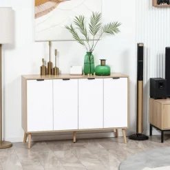 Aparador Pertegaz Homcom 4 puertas blanco/natural 77,4x120x35 cm
