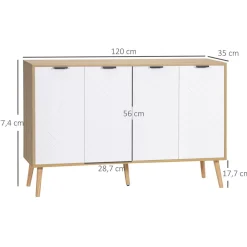 Aparador Pertegaz Homcom 4 puertas blanco/natural 77,4x120x35 cm