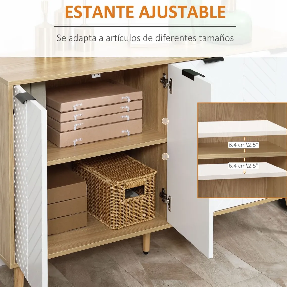 Aparador Pertegaz Homcom 4 puertas blanco/natural 77,4x120x35 cm