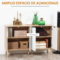 Aparador Pertegaz Homcom 4 puertas blanco/natural 77,4x120x35 cm