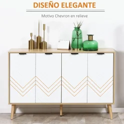 Aparador Pertegaz Homcom 4 puertas blanco/natural 77,4x120x35 cm