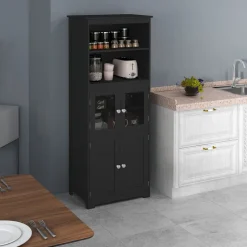 Aparador Pirita Homcom 2 armarios + compartimentos negro 162x60x30 cm