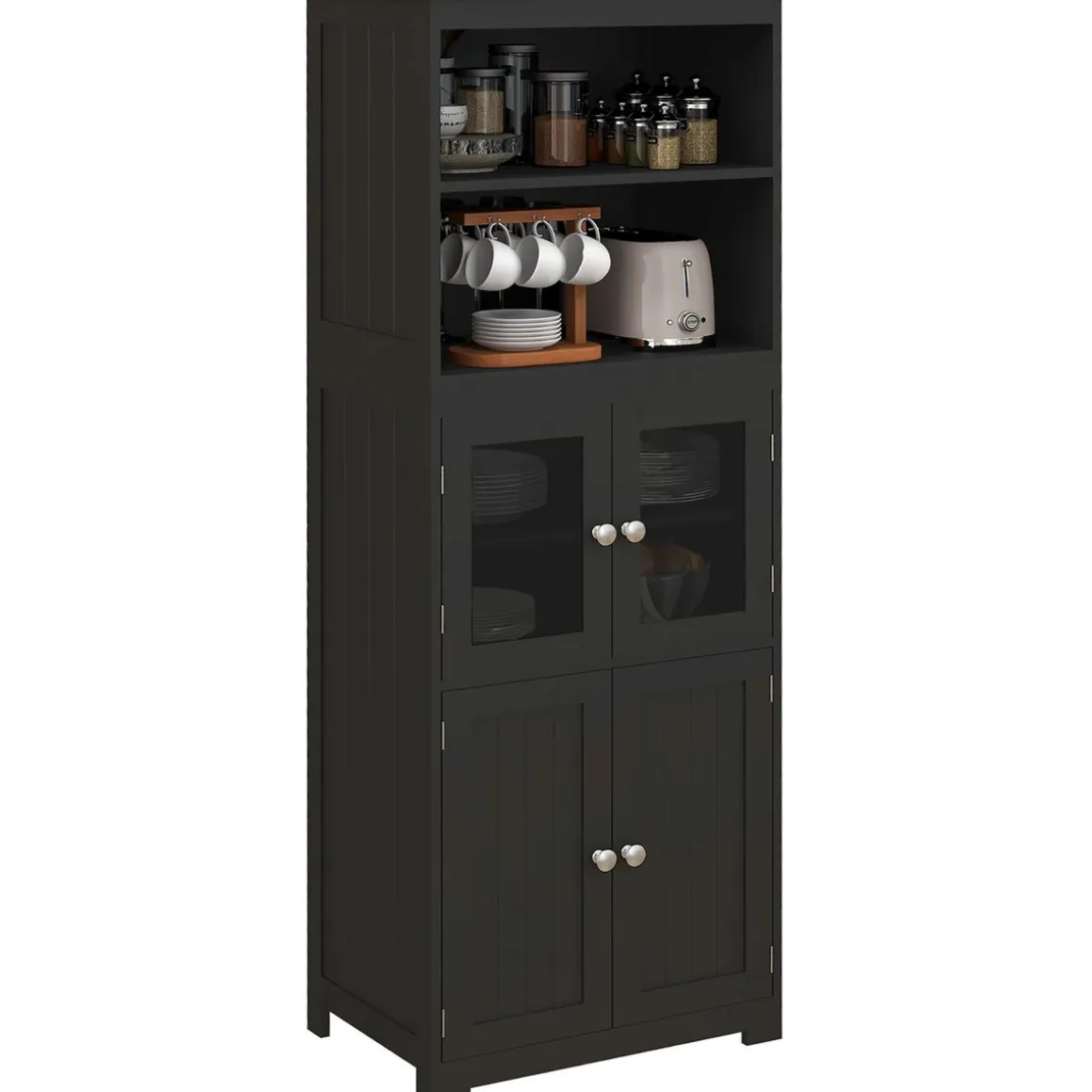Aparador Pirita Homcom 2 armarios + compartimentos negro 162x60x30 cm