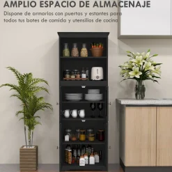 Aparador Pirita Homcom 2 armarios + compartimentos negro 162x60x30 cm