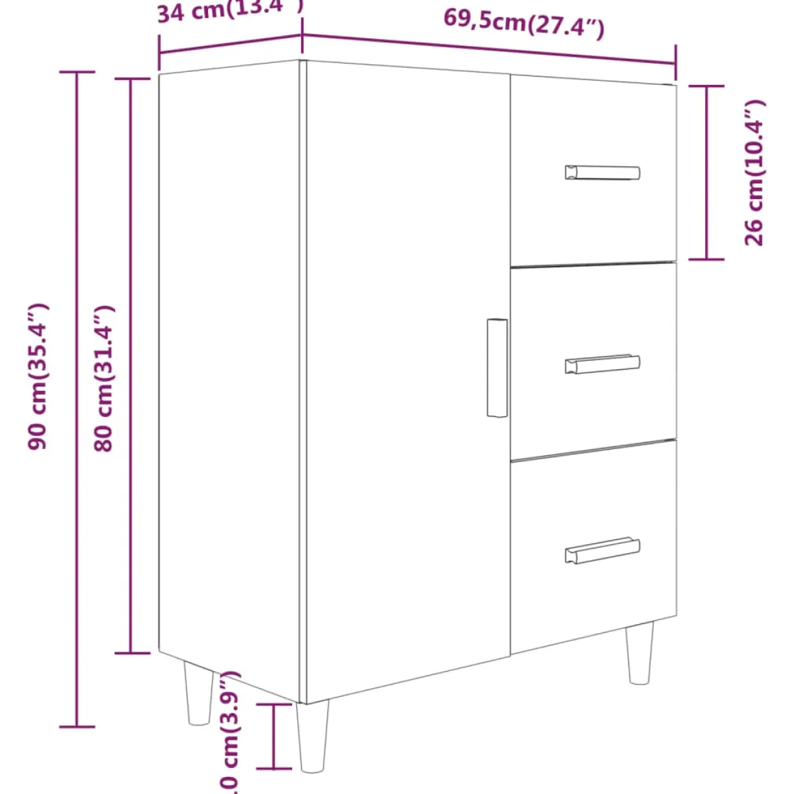 Aparador Prime 90x69,5x34 cm