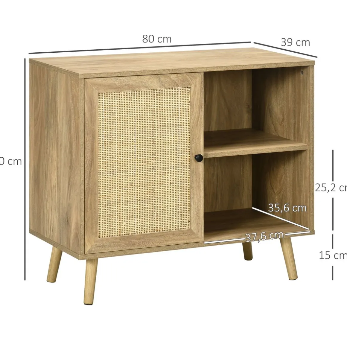 Aparador Priscila Homcom 2 compartimentos + armario natural 70x80x39 cm