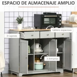 Aparador Refugio Homcom 3 puertas con 3 cajones gris 85x101x40 cm