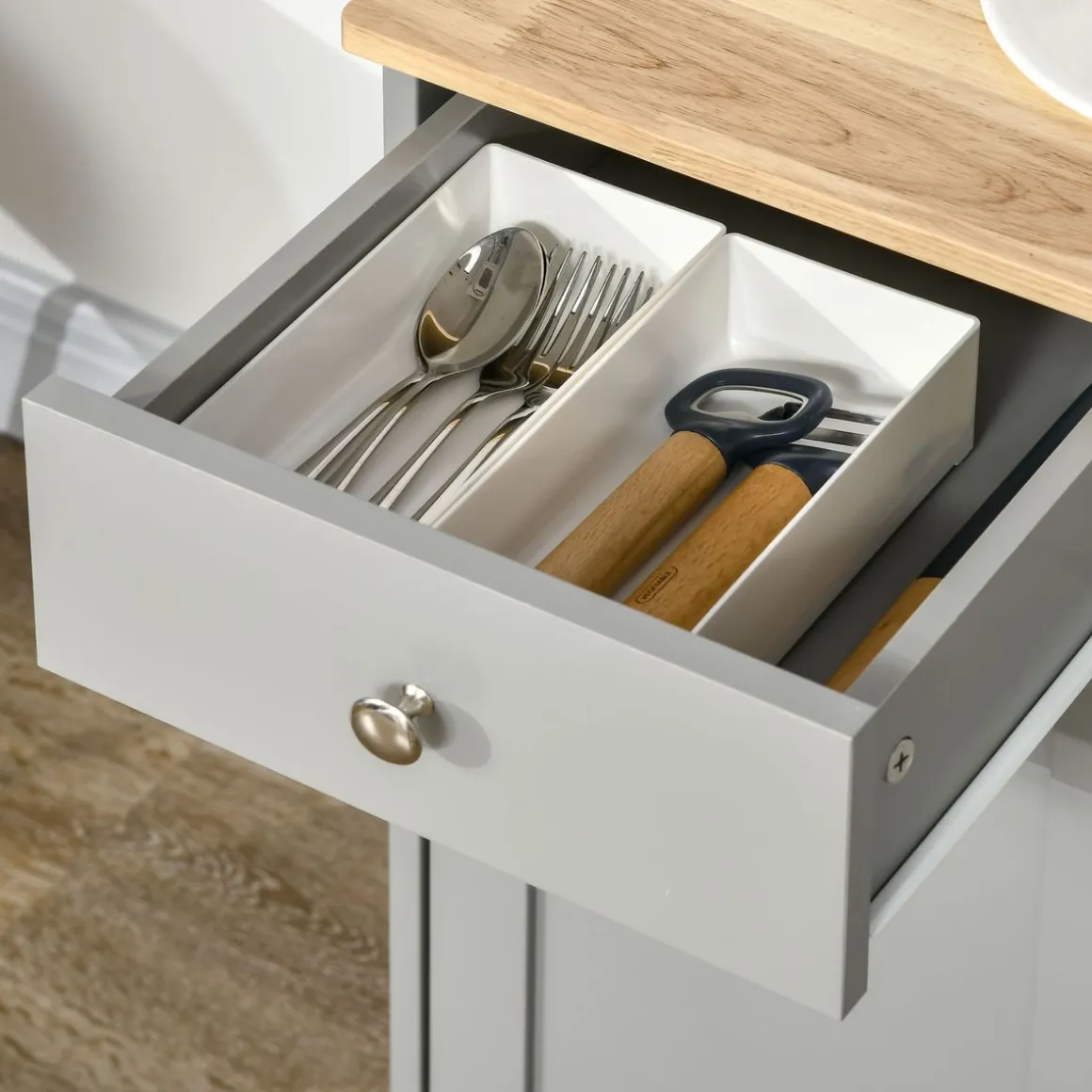 Aparador Refugio Homcom 3 puertas con 3 cajones gris 85x101x40 cm