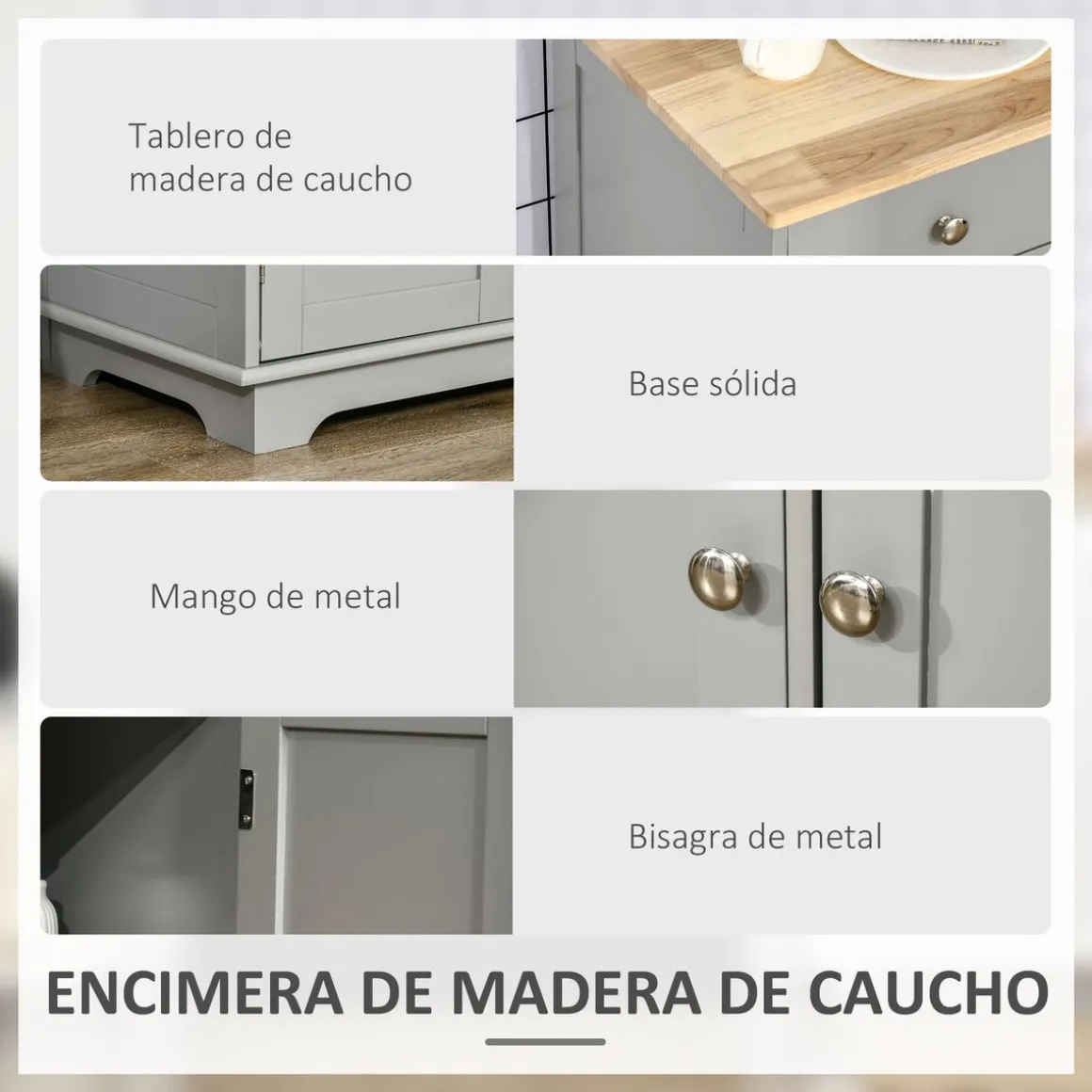 Aparador Refugio Homcom 3 puertas con 3 cajones gris 85x101x40 cm