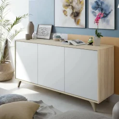 Aparador Relax Plus 3 puertas tipo push roble canadian/blanco artik 75x154x40 cm