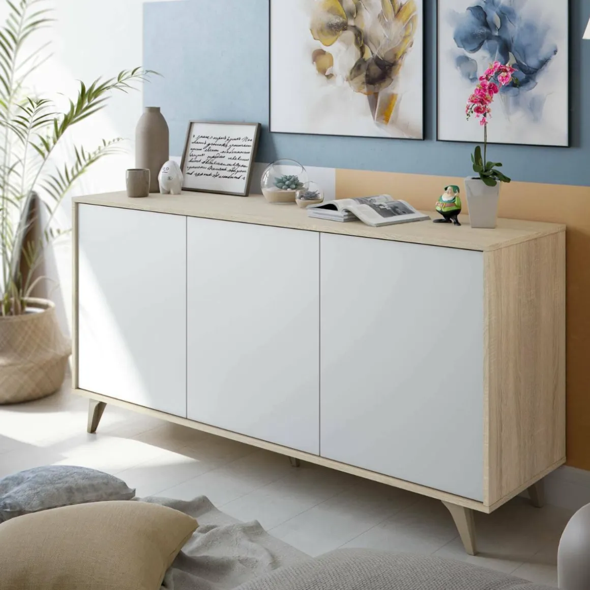 Aparador Relax Plus 3 puertas tipo push roble canadian/blanco artik 75x154x40 cm