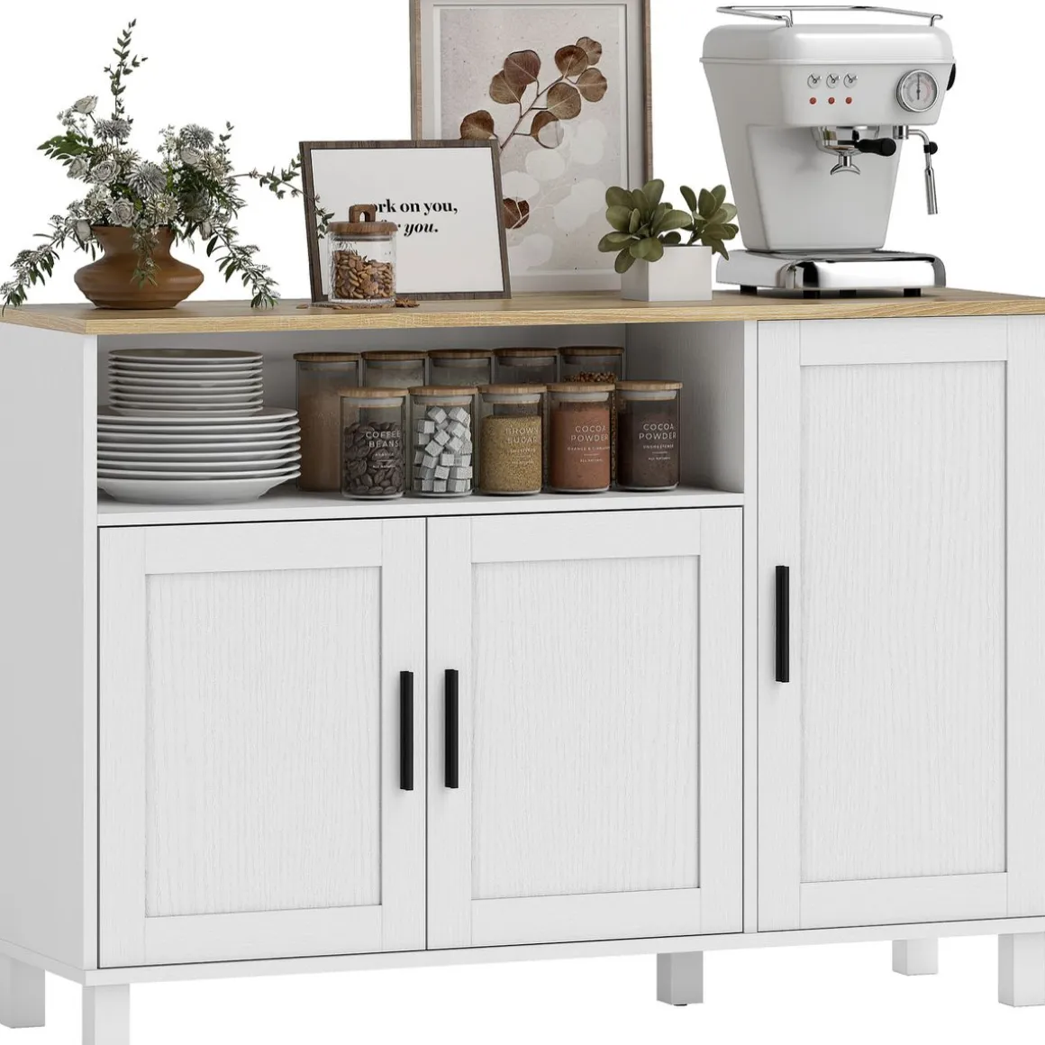 Aparador Rema Homcom 3 puertas con compartimento blanco 75x110x33 cm