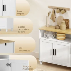 Aparador Rema Homcom 3 puertas con compartimento blanco 75x110x33 cm