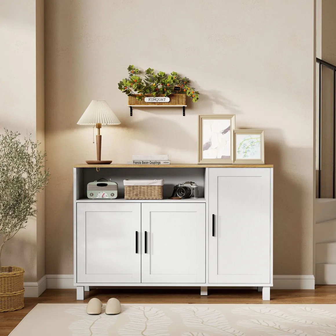 Aparador Rema Homcom 3 puertas con compartimento blanco 75x110x33 cm