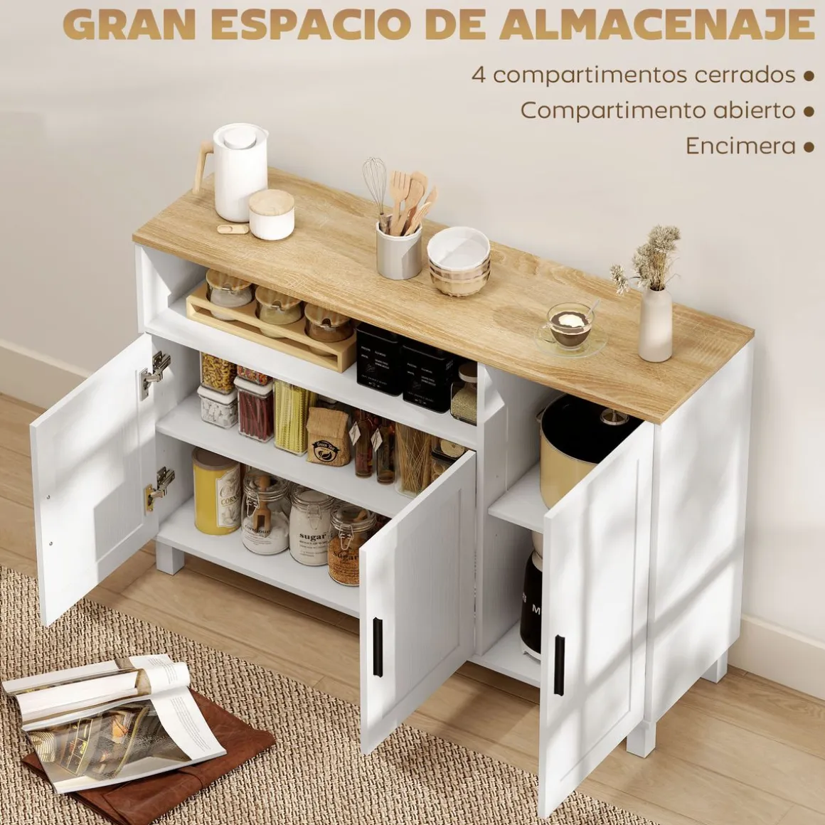 Aparador Rema Homcom 3 puertas con compartimento blanco 75x110x33 cm