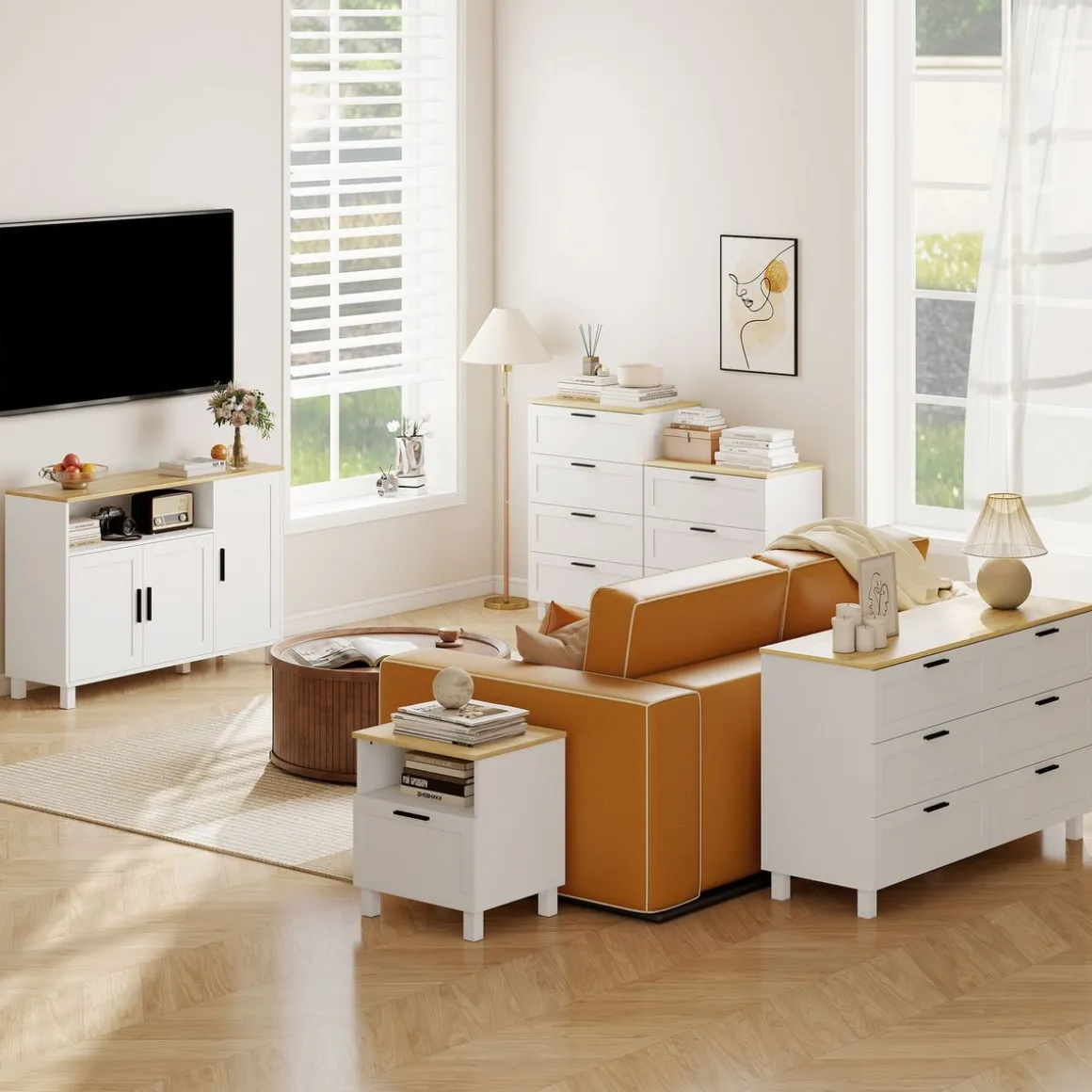 Aparador Rema Homcom 3 puertas con compartimento blanco 75x110x33 cm