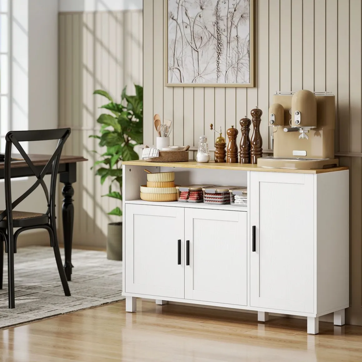 Aparador Rema Homcom 3 puertas con compartimento blanco 75x110x33 cm