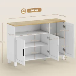 Aparador Rema Homcom 3 puertas con compartimento blanco 75x110x33 cm