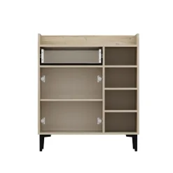 Aparador Reyna armario + cajón + 4 compartimentos natural/blanco 105x90x40 cm