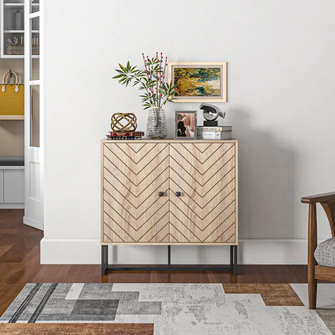 Aparador Ricote Homcom 2 puertas natural 80x80x29,5 cm