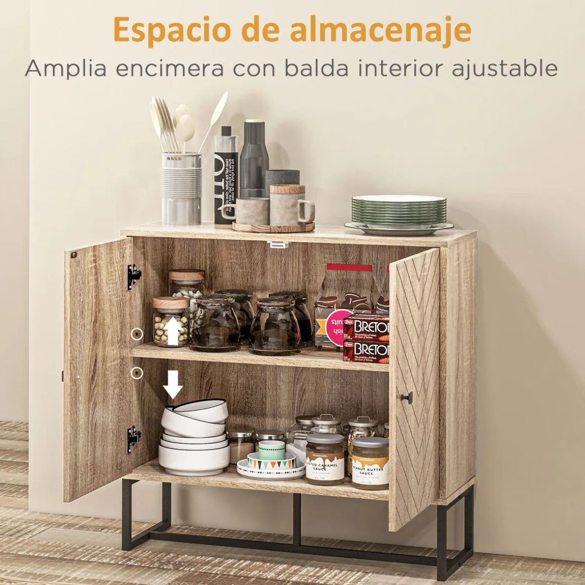 Aparador Ricote Homcom 2 puertas natural 80x80x29,5 cm