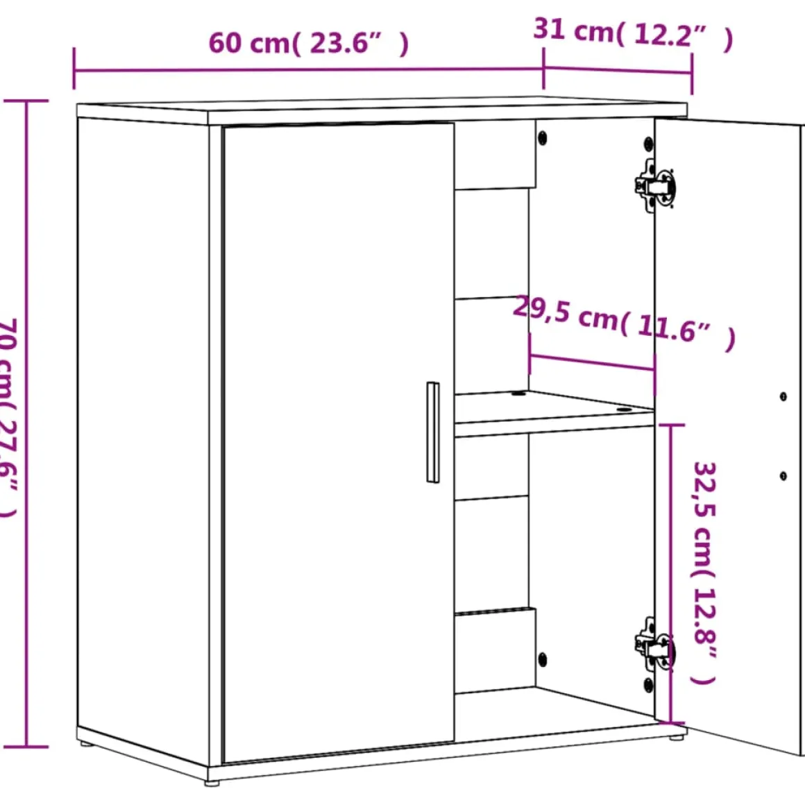 Aparador Rimma doble puerta con estante 70x60x31 cm