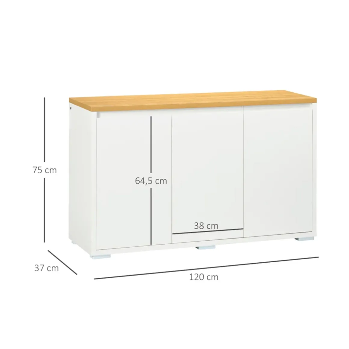 Aparador Roko Homcom 2 puertas + 2 estantes ajusables blanco 75x120x37 cm
