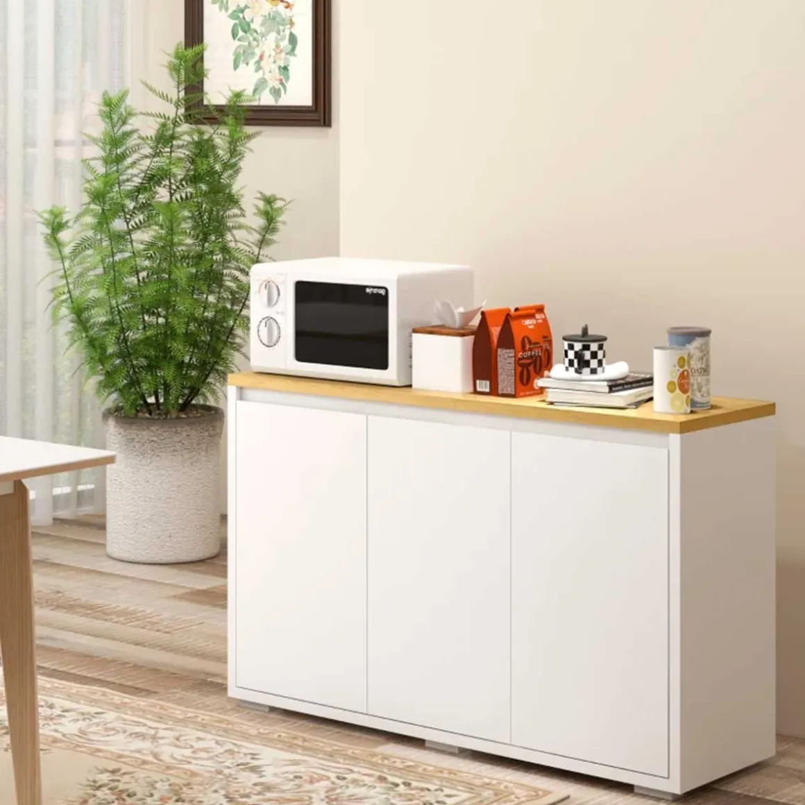 Aparador Roko Homcom 2 puertas + 2 estantes ajusables blanco 75x120x37 cm