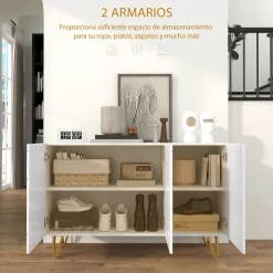 Aparador Sable Homcom 3 puertas blanco brillo 75x120x40 cm