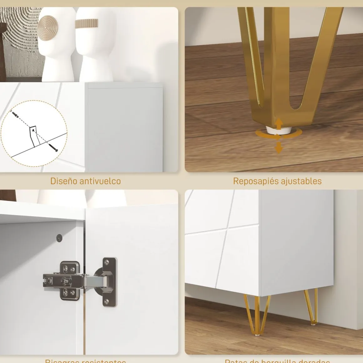 Aparador Sable Homcom 3 puertas blanco brillo 75x120x40 cm