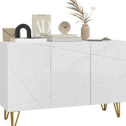 Aparador Sable Homcom 3 puertas blanco brillo 75x120x40 cm