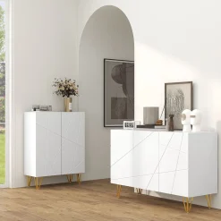 Aparador Sable Homcom 3 puertas blanco brillo 75x120x40 cm