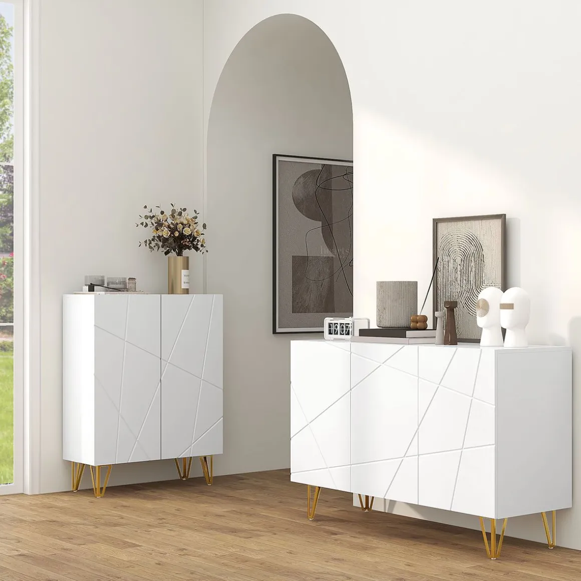 Aparador Sable Homcom 3 puertas blanco brillo 75x120x40 cm