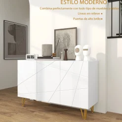 Aparador Sable Homcom 3 puertas blanco brillo 75x120x40 cm