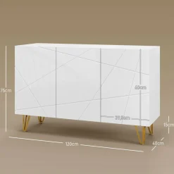 Aparador Sable Homcom 3 puertas blanco brillo 75x120x40 cm