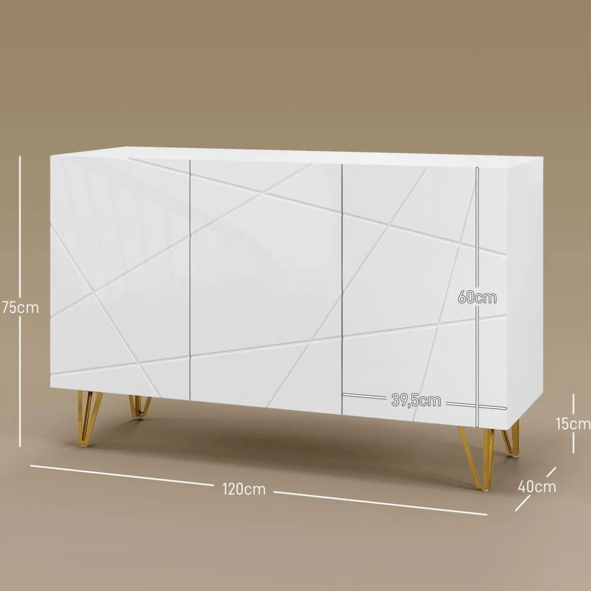 Aparador Sable Homcom 3 puertas blanco brillo 75x120x40 cm