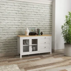 Aparador San Blas Homcom 2 puertas + 3 cajones blanco/natural 70x120x40 cm
