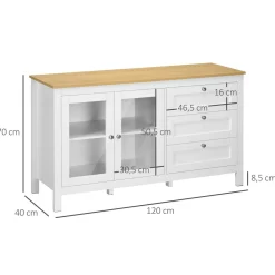 Aparador San Blas Homcom 2 puertas + 3 cajones blanco/natural 70x120x40 cm