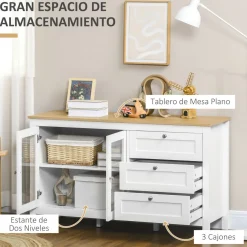 Aparador San Blas Homcom 2 puertas + 3 cajones blanco/natural 70x120x40 cm