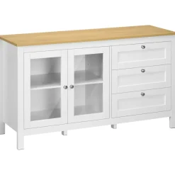 Aparador San Blas Homcom 2 puertas + 3 cajones blanco/natural 70x120x40 cm