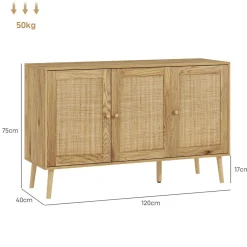 Aparador Savoy Homcom 3 puertas de ratán natural 75x120x40 cm