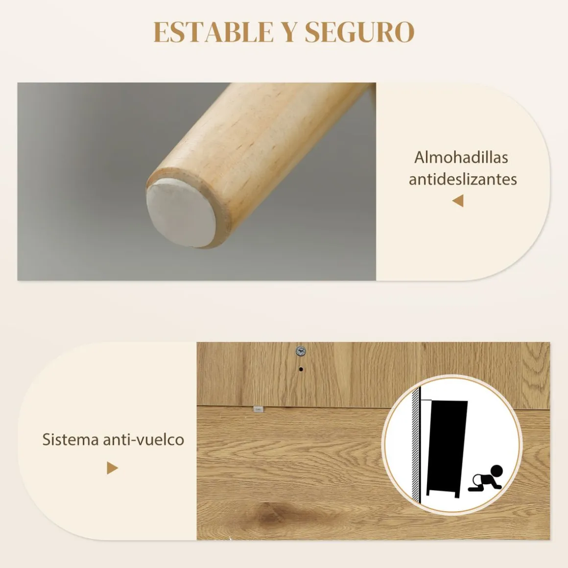 Aparador Savoy Homcom 3 puertas de ratán natural 75x120x40 cm