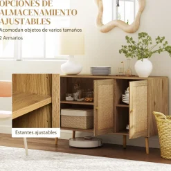Aparador Savoy Homcom 3 puertas de ratán natural 75x120x40 cm