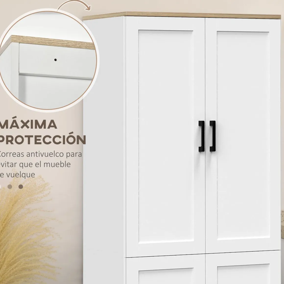 Aparador Selenita Homcom 2 armarios blanco 170,5x60x30 cm
